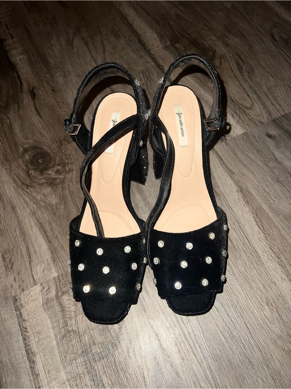 Source Unknown Black Crystal-Stud Slingback Block Heels